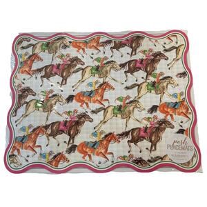 NEW Rosannebeck Collection Posh Paper Placemats 10ps Kentucky Derby Horses Pink